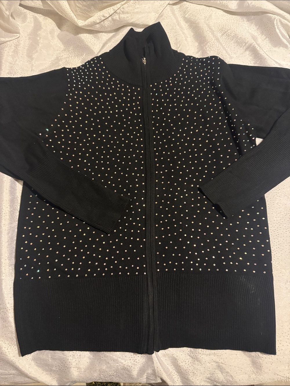 Questions Black Zip-Front Embellished Women's Cardigan Jacket size XL